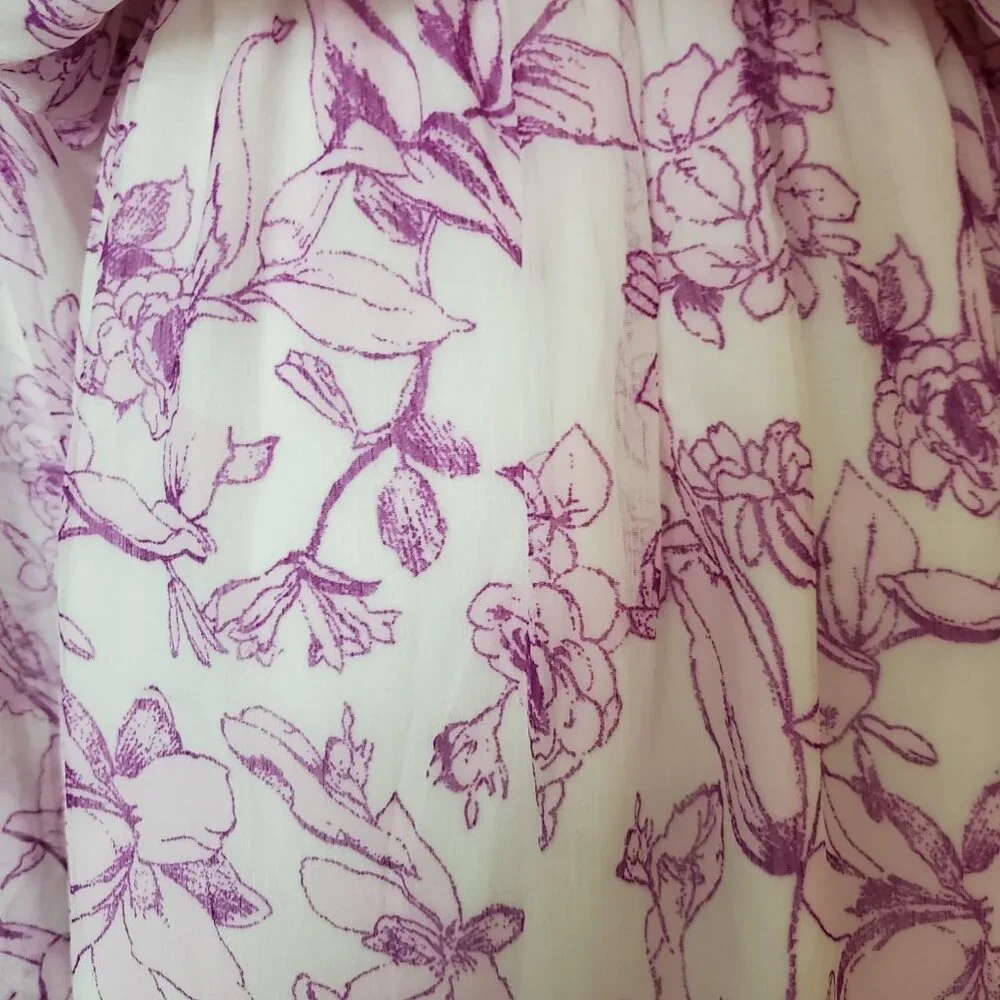 Women's Balloon Long Sleeve Mini Dress A New Day  Cream Purple Floral  XL - Picture 6 of 8